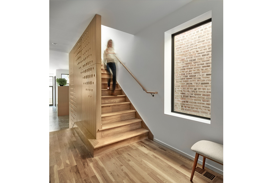Stairs and organic modern interior design by moss Design Chicago