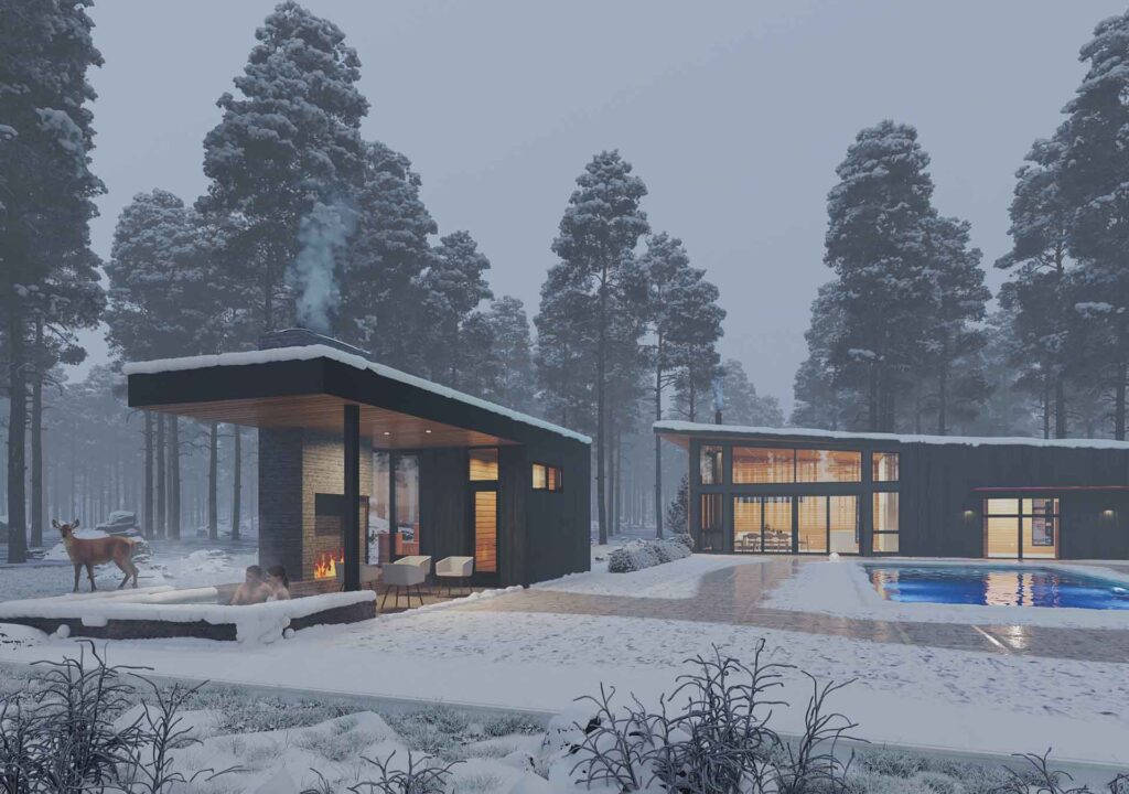 Michigan Retreat Pool House Outdoor Winter Landscape