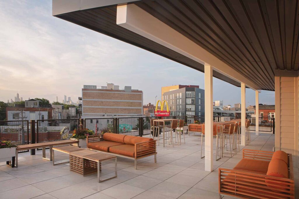 Margies Candies Building Couches Outside