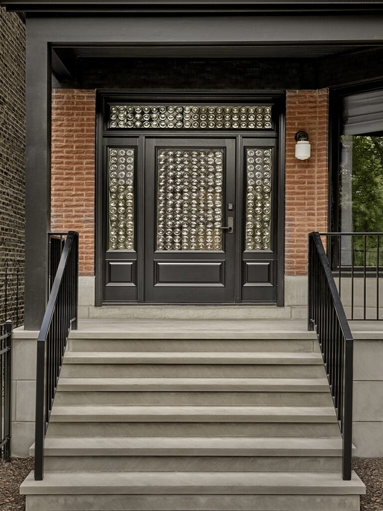 Moss Chicago Architect Home Renovation Front Entry Limestone Staircase